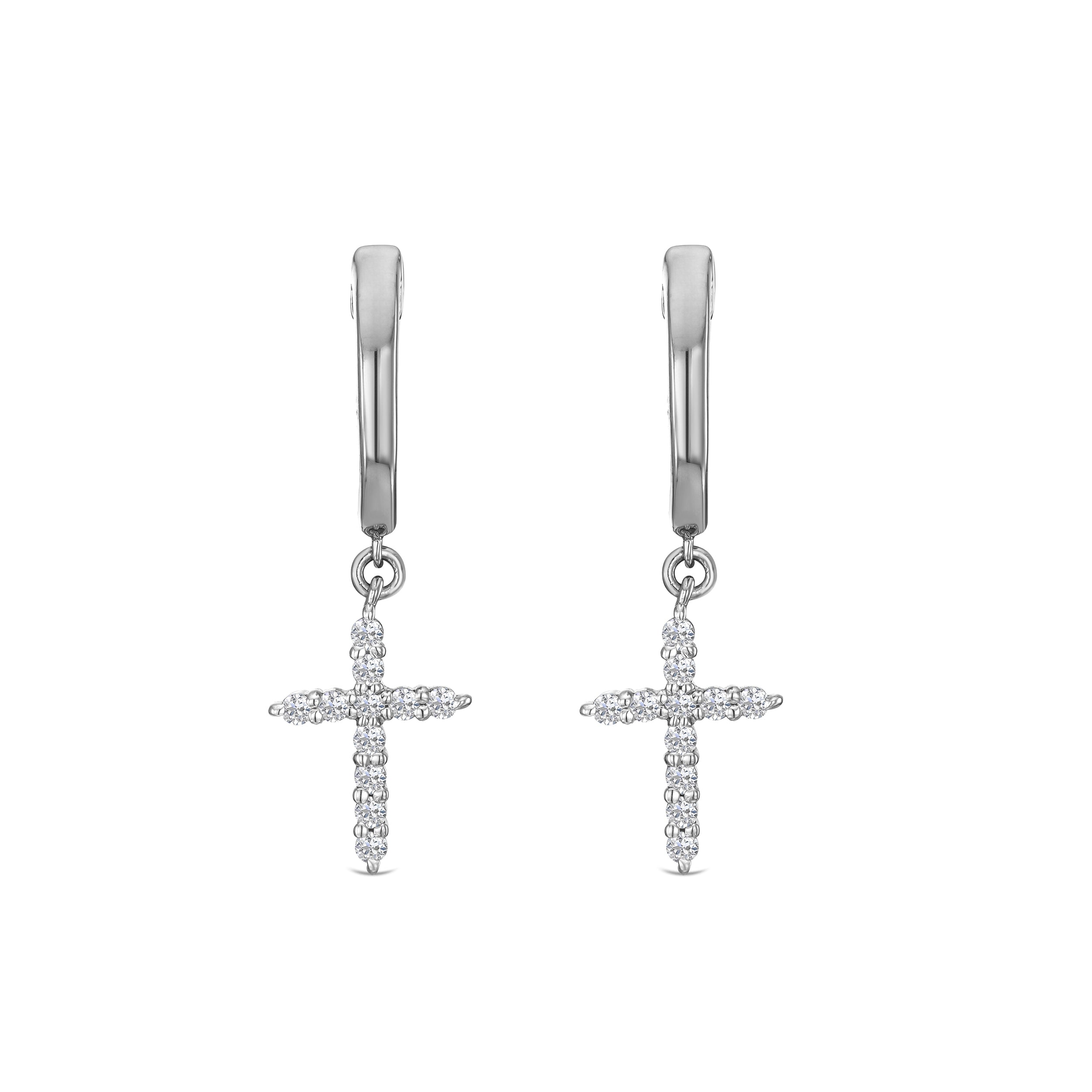 Stellato Cross Hoop 0.24ct H/SI Round Cut Lab Diamond Earrings in Silver
